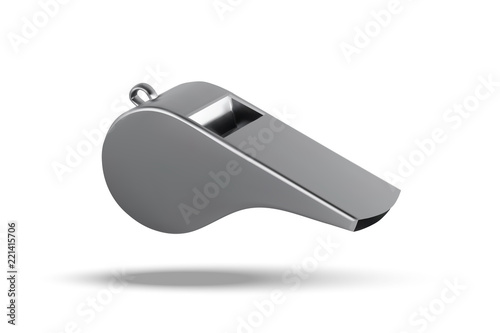 Metal whistle mockup. Realistic illustration of referee silver whistle vector mockup for web design isolated on white background © volmon