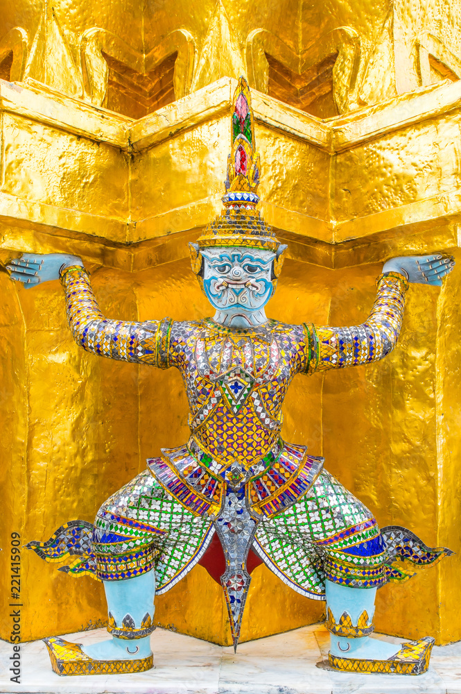 Giant statue in Wat Phra Keaw, Royal Grand Palace in Bangkok Thailand