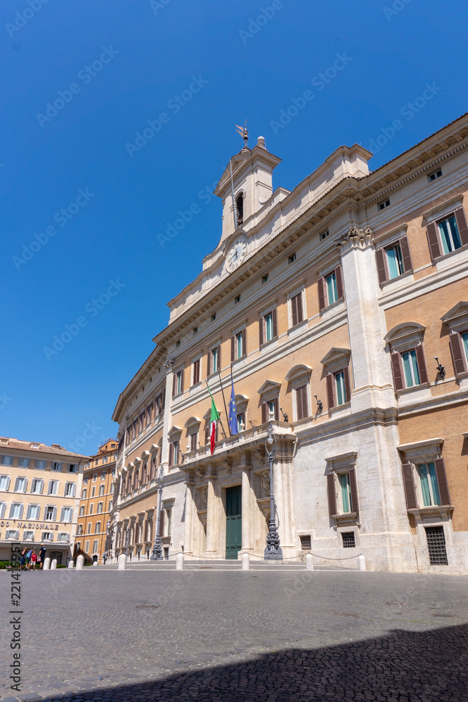 view of Palazzo Montecitorio on Piazza Montecitorio in Rome, italy