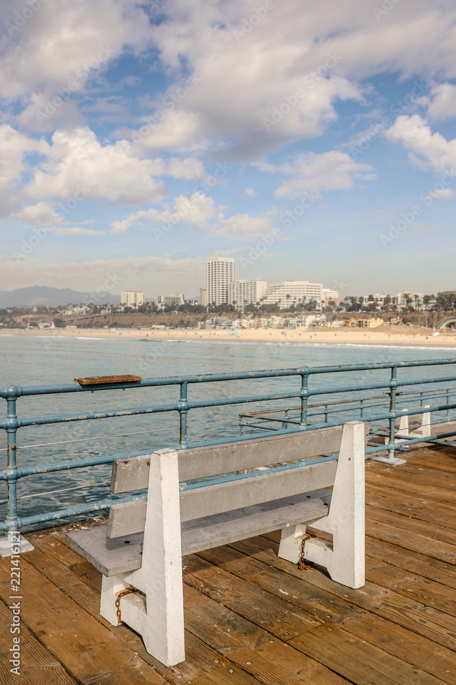 Empty bench in Santa Monica Pier, California, USA
