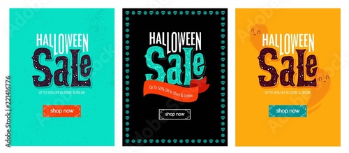 Halloween sale templates. Set of mobile website social media banners, posters, email and newsletter designs, ads, promotional material. Vector illustrations