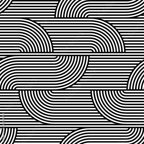 Abstract vector seamless op art pattern. Black and white pop art, graphic ornament. Optical illusion.