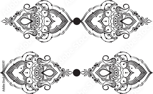 Ethnic indian line art border in mehendi ethnic style on a white background, mehendi template