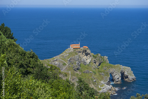 San Juan Gaztelugatxe island view, basque country, historical island with chapel in Northern Spain