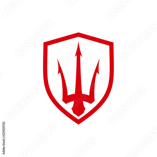 Trident with Shield logo design vector