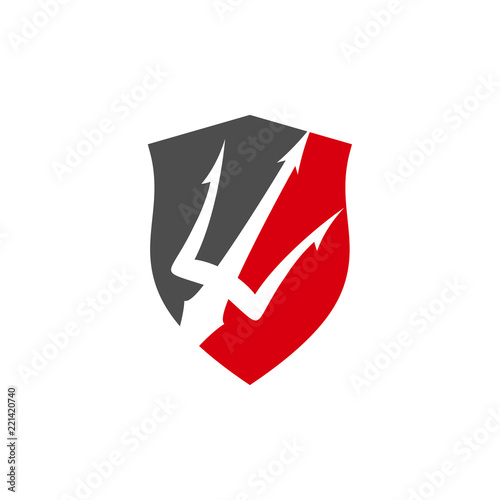Trident with Shield logo design vector