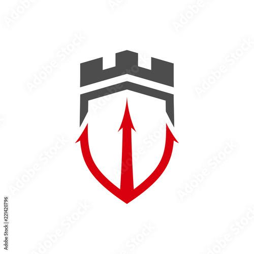 Trident with Shield logo design vector