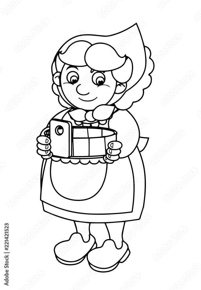 Cartoon farm character - farmer woman - happy - isolated - vector coloring  page - illustration for children Stock Vector | Adobe Stock