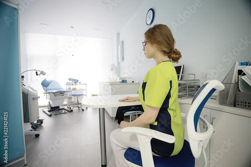 female doctor   concept modern medicine  clinic  female doctor in medical uniform is taking patients  working