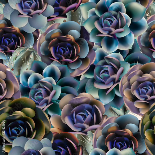 Fashion vector pattern with succulents and cactus plants