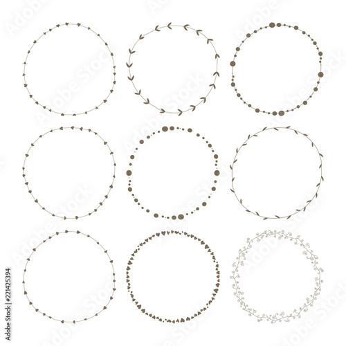 Set of 9 circle cute hand drawn frames