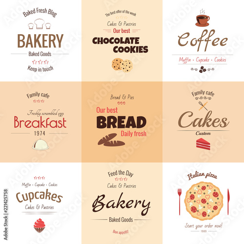 Set of 9 bakery labels