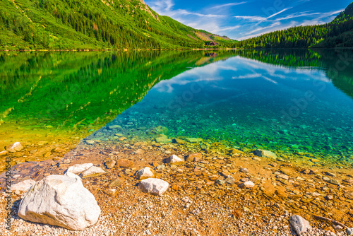 stones on the bottom of the lake, clear water, clear lake Morskie Oko in the Tatras