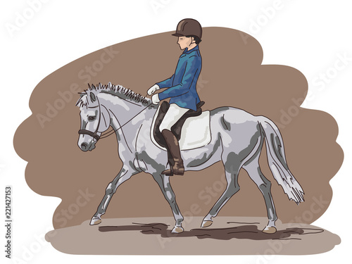 Young rider trotting on a pony.