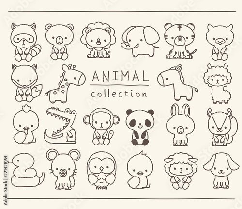 動物のセット　線画　手描き風
