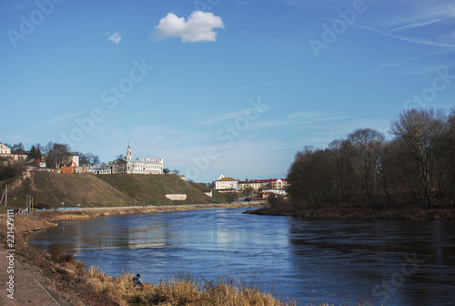Fototapeta Naklejka Na Ścianę i Meble -  Sights and views of Grodno. Belarus. View of the city from the bridge over the river Neman. Castle Hill, the churches, the old city.