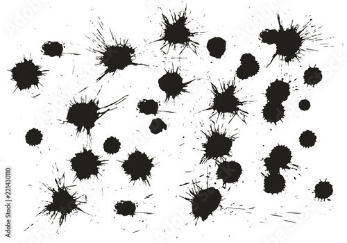 Big set of hand drawn ink blots. Vector.