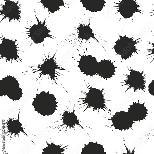 Ink blots seamless monochrome pattern