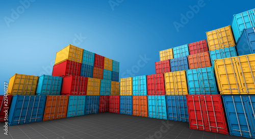 Stack of containers box, Cargo freight ship for import export 3D