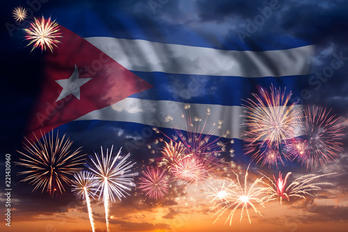 Fireworks and flag of Cuba