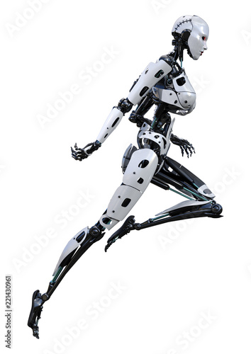 3D Rendering Female Robot on White