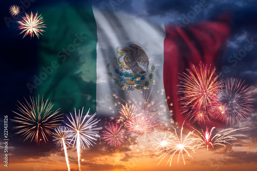 Fireworks and flag of Mexico