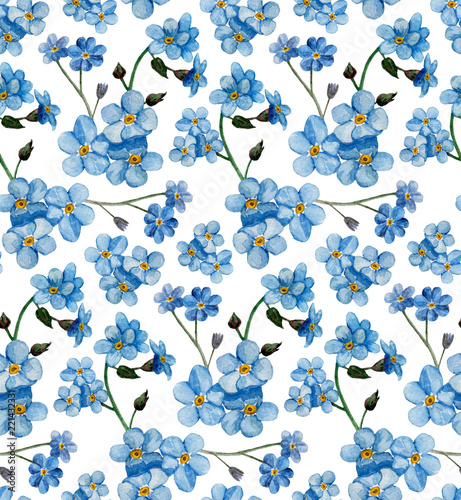 Watercolor forget me nots pattern. Blue flowers background