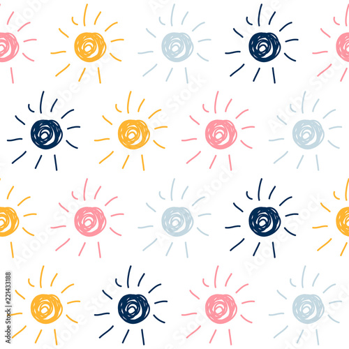 Abstract handmade seamless pattern background. Childish handcrafted wallpaper for design card, baby nappy, diaper, scrapbook, holiday wrapping paper, textile, bag print, t shirt etc.
