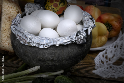 farm fresh eggs, cooked in the oven for dinner