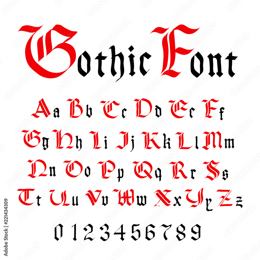Classic gothic font, set of ancient letters isolated on white vector de