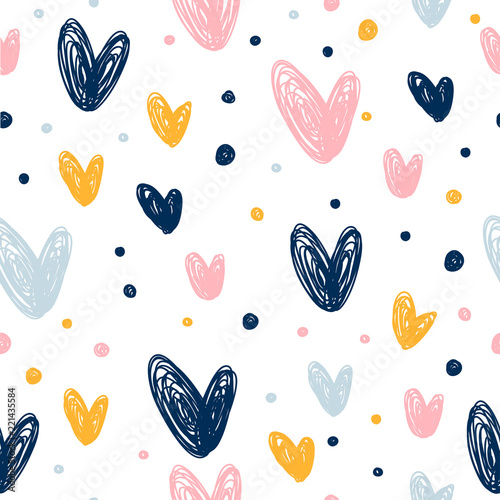 Abstract handmade seamless pattern background. Childish handcrafted wallpaper for design card, baby nappy, diaper, scrapbook, holiday wrapping paper, textile, bag print, t shirt etc.