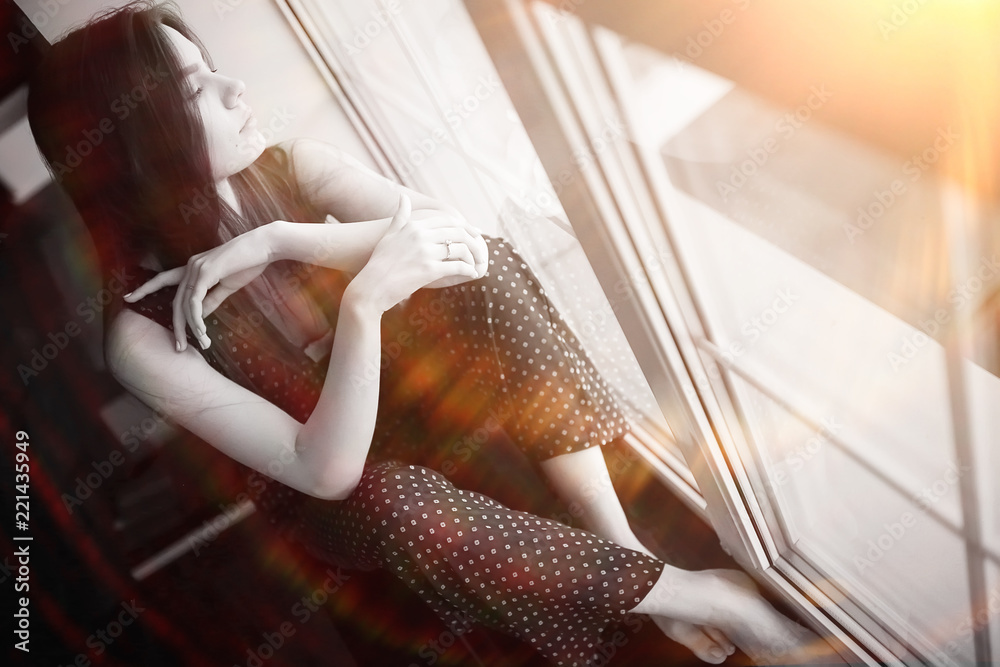Relaxation at home beautiful young adult girl brunette