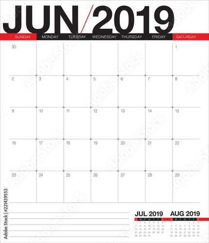 June 2019 desk calendar vector illustration