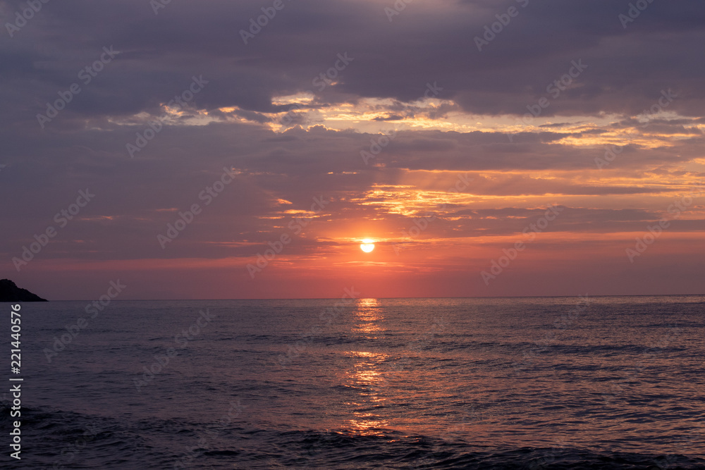 Orange Cloudy Sunset on the Sea