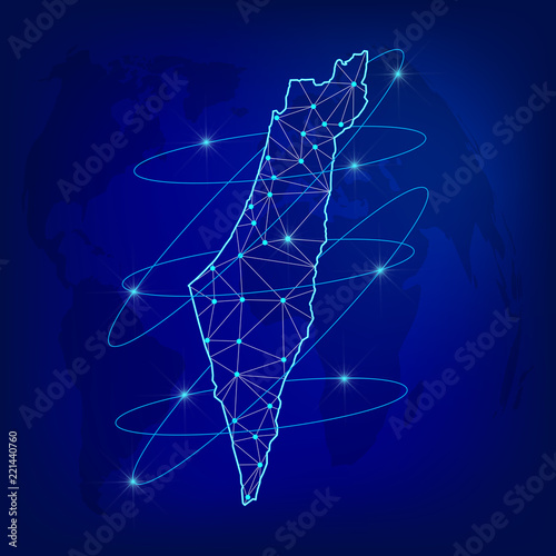 Global logistics network concept. Communications network map Israel on the world background. Map of  Israel  with nodes in polygonal style. Vector illustration EPS10. 
