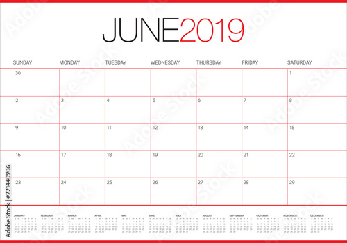 June 2019 desk calendar vector illustration