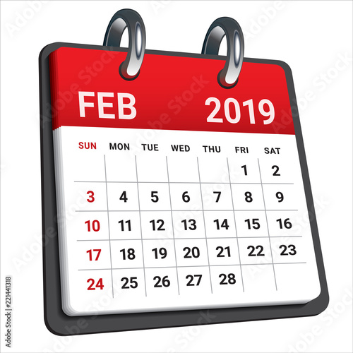 February 2019 monthly calendar vector illustration