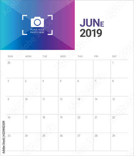 June 2019 desk calendar vector illustration