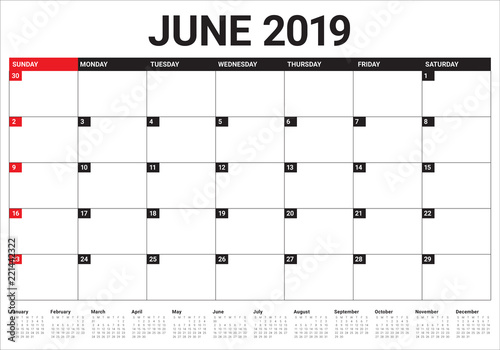 June 2019 desk calendar vector illustration
