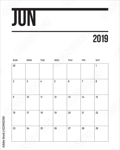 June 2019 desk calendar vector illustration