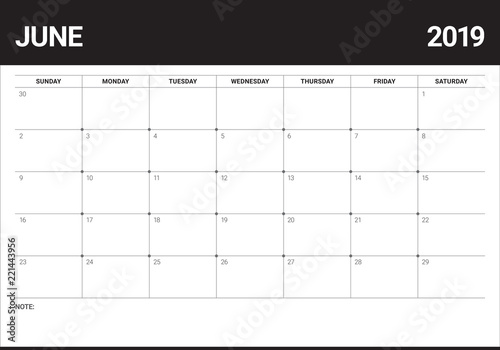 June 2019 desk calendar vector illustration