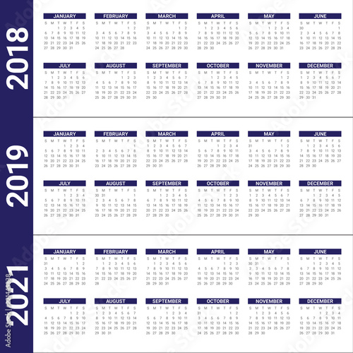 Year 2019 2020 2021 calendar vector design template