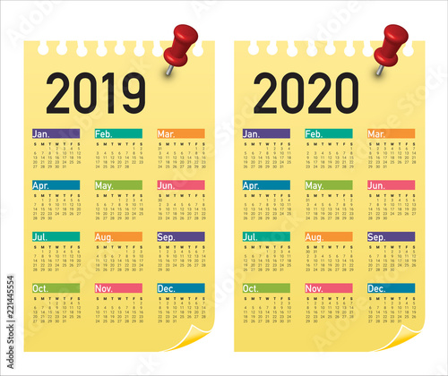 Year 2019 2020 calendar vector design template