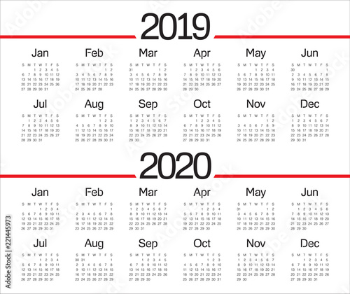 Year 2019 2020 calendar vector design template