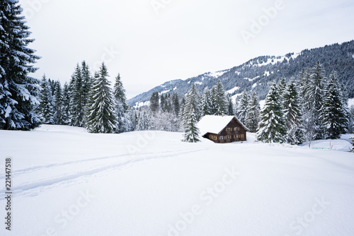 Old wooden house in romantic winter landscape © Lux