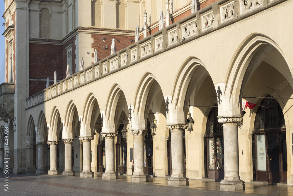 Cloth Hall archs on Main Market Square in Krakow, Poland