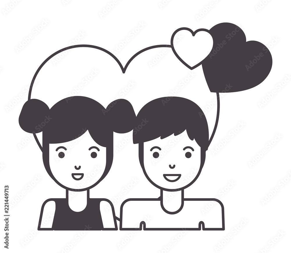 young couple with hearts love characters young couple with hearts love characters