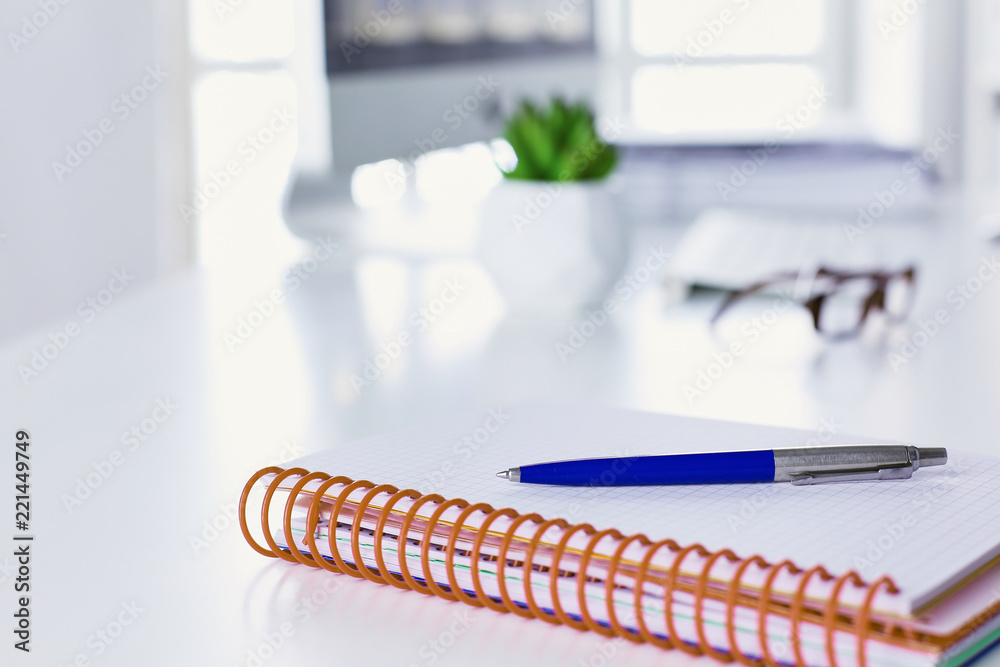 Workspace desktop, documents on the office table Workspace desktop, documents on the office table