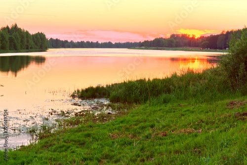 The river Kostroma at sunset in the summer. Russia.