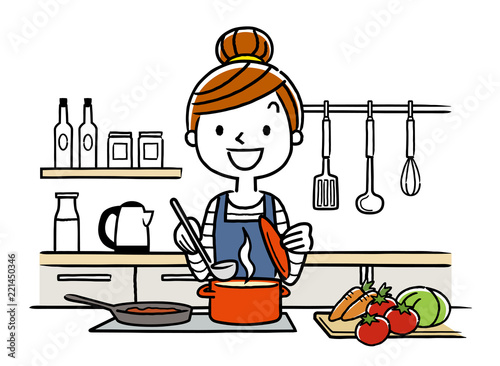 イラスト素材：主婦、料理